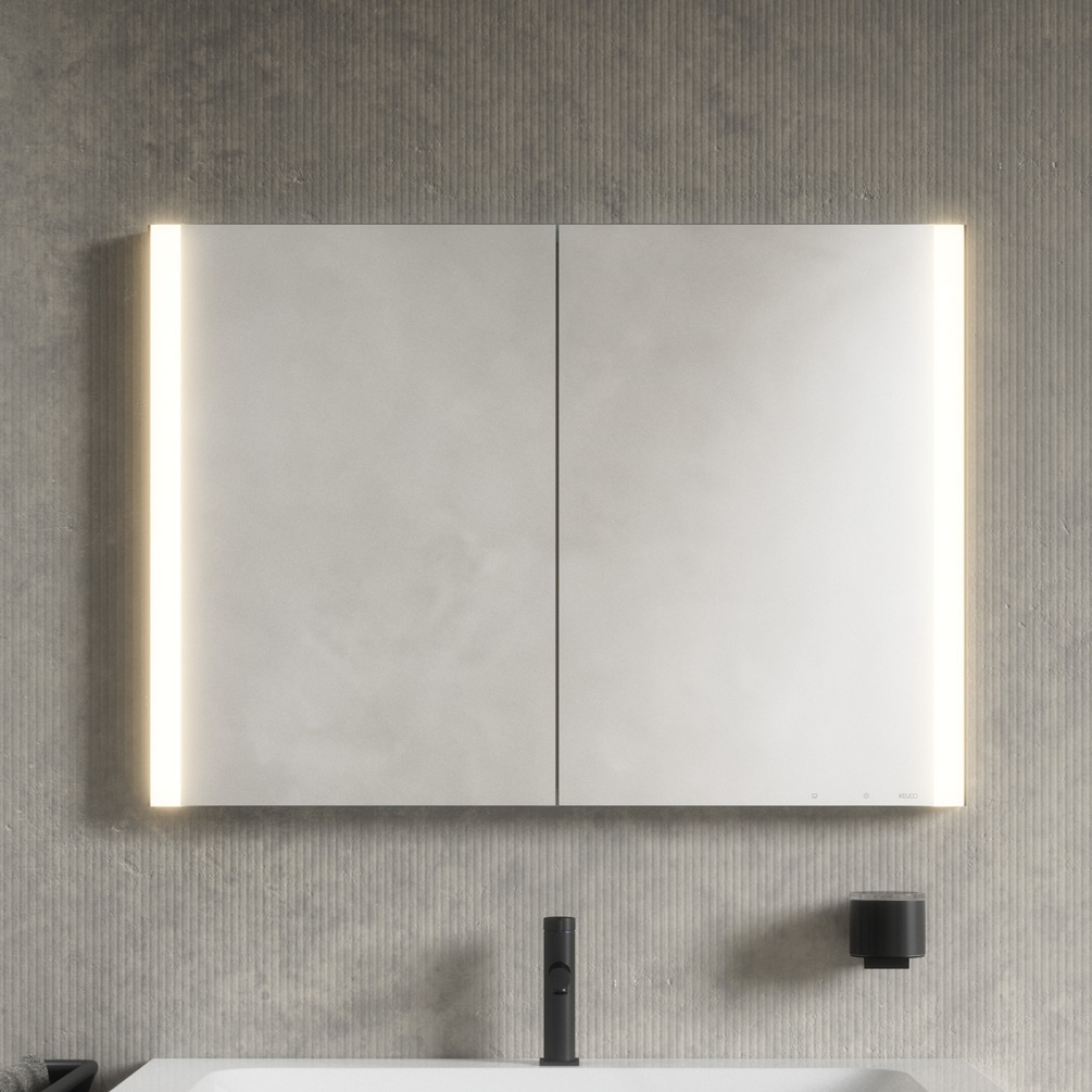 lifestyle image of keuco somaris 1000mm double mirror cabinet close up 14503002131